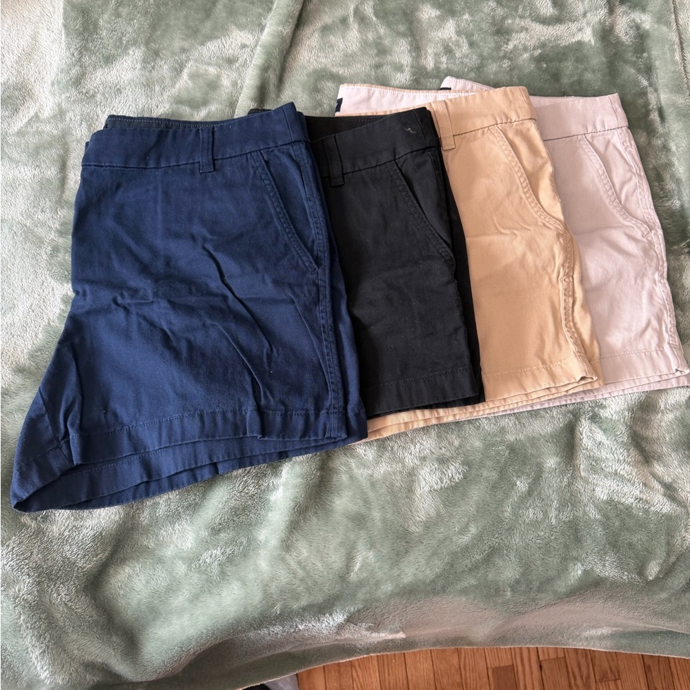 J. Crew Four-Pack Women’s Casual Shorts — Navy, Black, Tan, Light Pink
